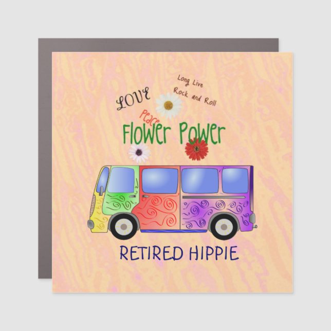 Retired Hippie, groovy design,  Car Magnet (Front)