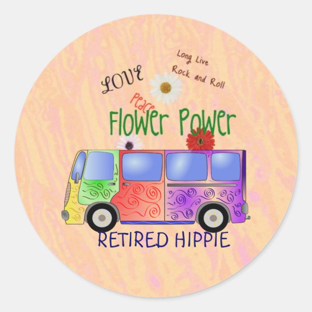 Retired Hippie, groovy design, Classic Round Sticker (Front)