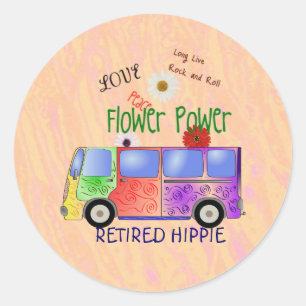 Retired Hippie, groovy design, Classic Round Sticker