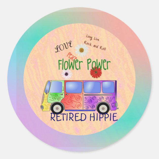 Retired Hippie, groovy design, framed Classic Round Sticker (Front)