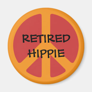 RETIRED HIPPIE: Peace Symbol, Retired Hippie. Magnet