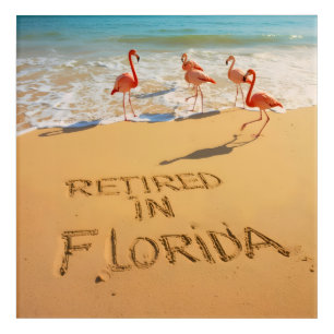 Retired in Florida Flamingos on Tropical Beach Acrylic Print