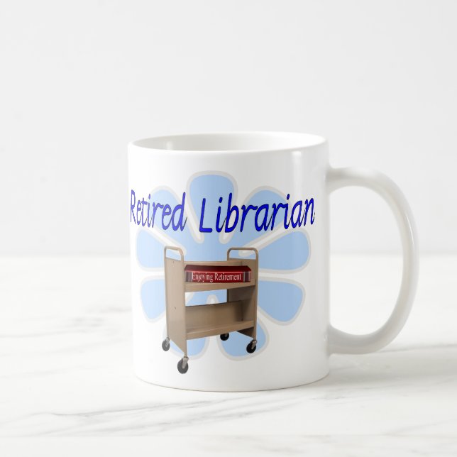 retired Librarian Book Cart Design Coffee Mug (Right)
