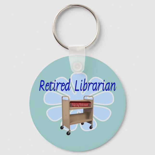 retired Librarian Book Cart Design Keychain (Front)