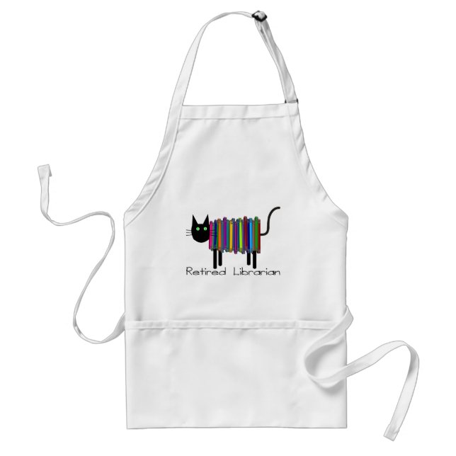 Retired Librarian Book Cat Gifts Adult Apron (Front)