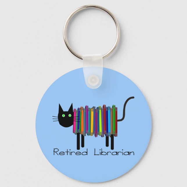 Retired Librarian Book Cat Gifts Keychain (Front)