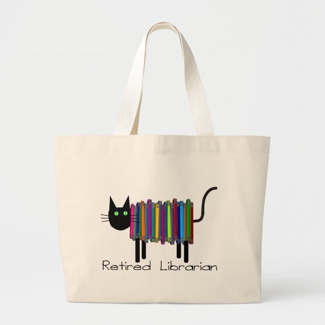 Retired Librarian Book Cat Gifts Large Tote Bag (Front)