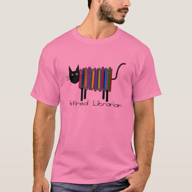 Retired Librarian Book Cat Gifts T-Shirt (Front)