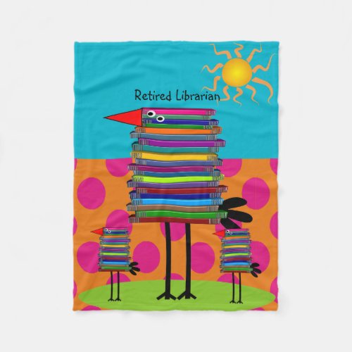 Retired Librarian Fleece Blanket Book Birds Blue I