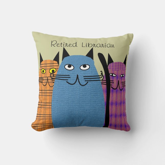 Retired Librarian Folk Cats PIllow (Front)