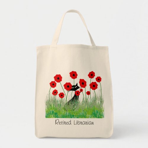 Retired Librarian Poppies and Cat Tote Bag