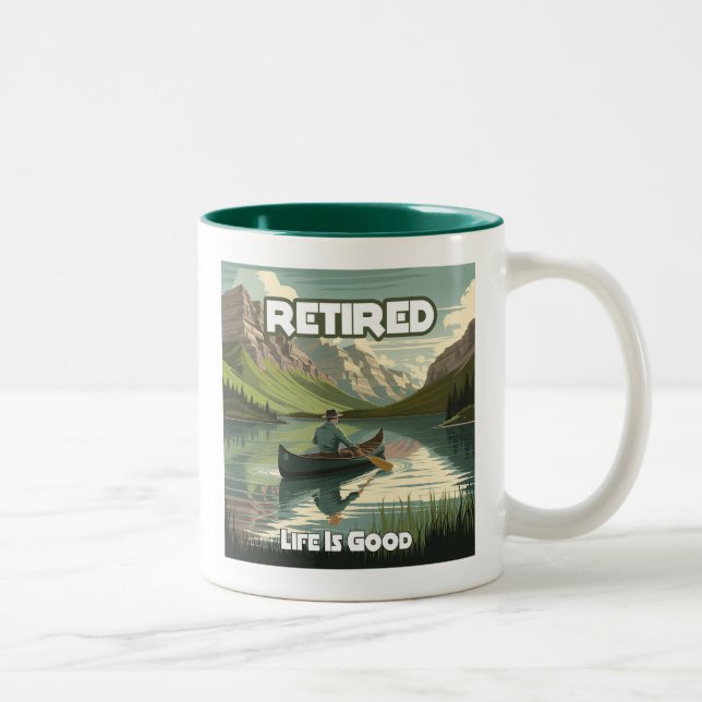 Retired Life Is Good Canoe Two-Tone Coffee Mug (Right)