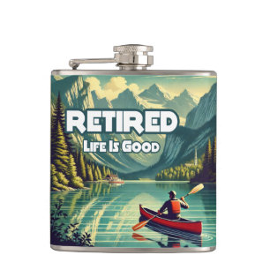 Retired Life Is Good Red Canoe Flask