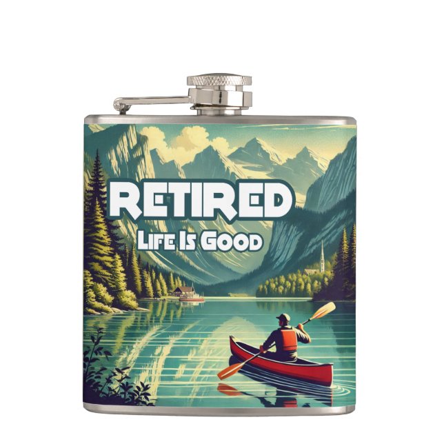 Retired Life Is Good Red Canoe Flask (Front)
