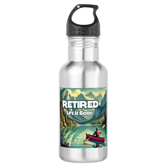 Retired Life Is Good Red Canoe Stainless Steel Water Bottle (Front)