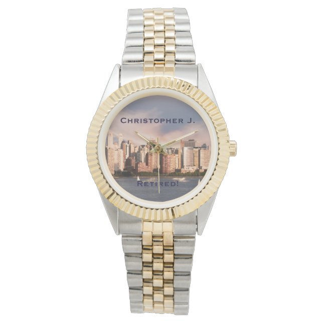 Retired! Manhattan NYC, Name, Choose Strap Wrist Watch (Front)