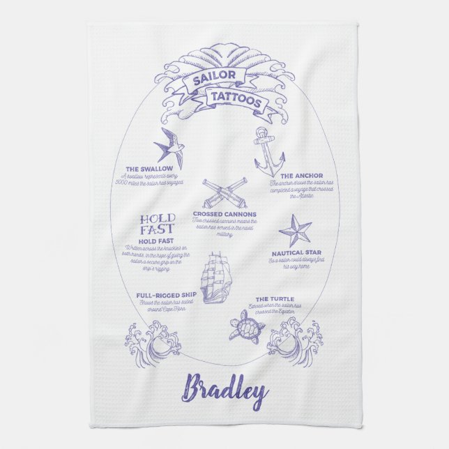 Retired Mariner and Sailor Tattoo Meanings Kitchen Towel (Vertical)