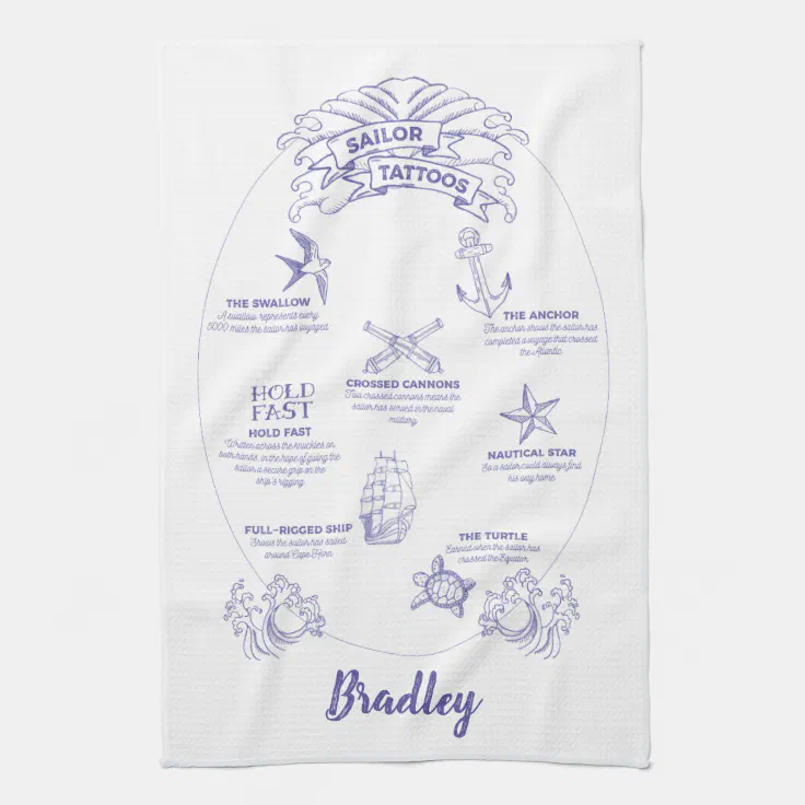 Retired Mariner and Sailor Tattoo Meanings Kitchen Towel | Zazzle