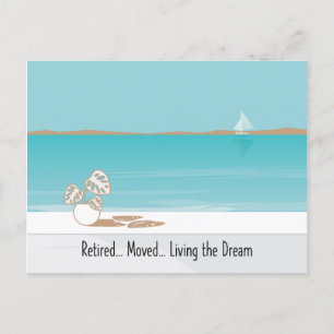 Retired Moved Beach Scene New Address Announcement Postcard