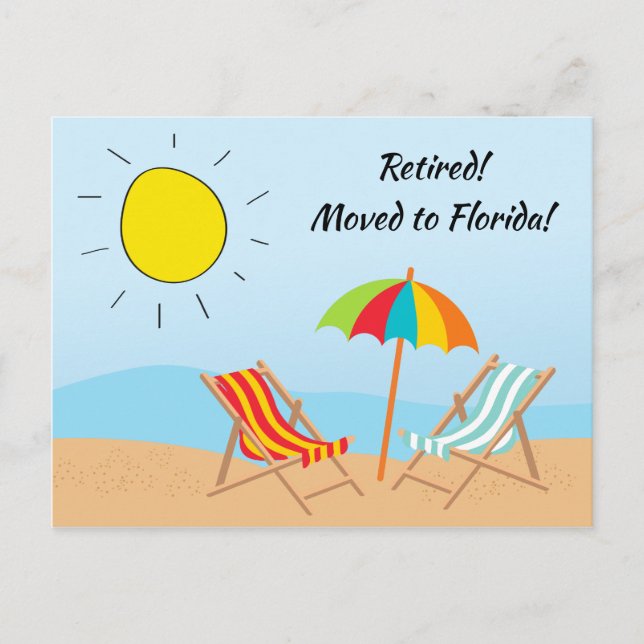Retired Moved to Florida Beach Scene New Address Announcement Postcard (Front)