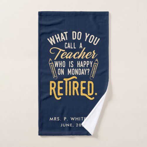 Retired Music School Teacher Retirement Navy Blue Hand Towel