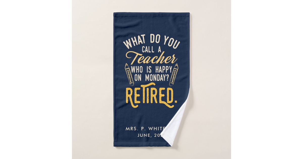 Retired Music School Teacher Retirement Navy Blue Hand Towel | Zazzle