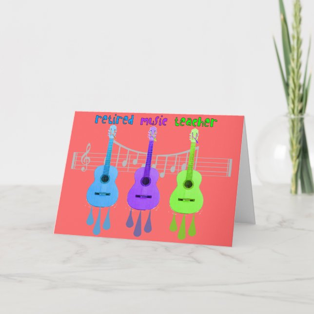Retired Music Teacher 3 Guitars Design Card (Front)