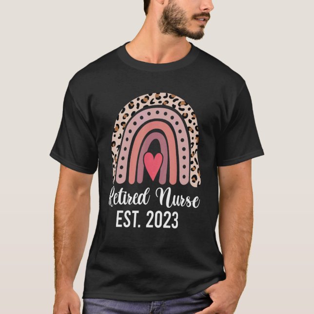 Retired Nurse 2023  Women Retirement Leopard Rainb T-Shirt (Front)