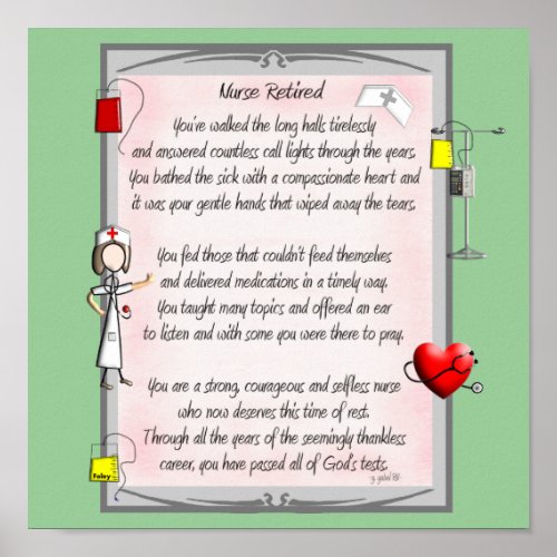 Retired Nurse Canvas Art Poem  by Gail GabelRN Poster