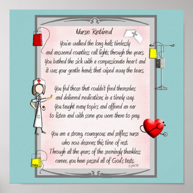 Retired Nurse Canvas Art Poem  by Gail Gabel,RN Poster (Front)