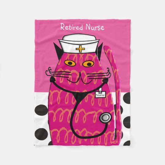 Retired Nurse Cat Fleece Blanket Pink