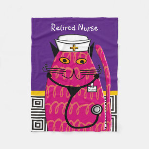 Retired Nurse Cat Fleece Blanket Purple
