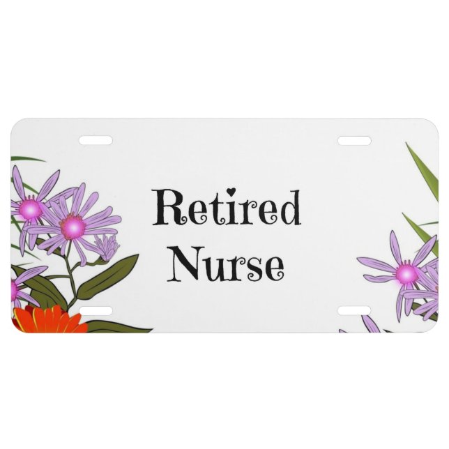 Retired Nurse, Floral Background License Plate (Front)