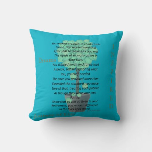 Retired Nurse Poem Blue Throw Pillow