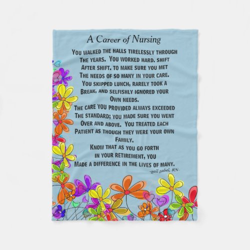 Retired Nurse Poem Fleece Blanket Blue