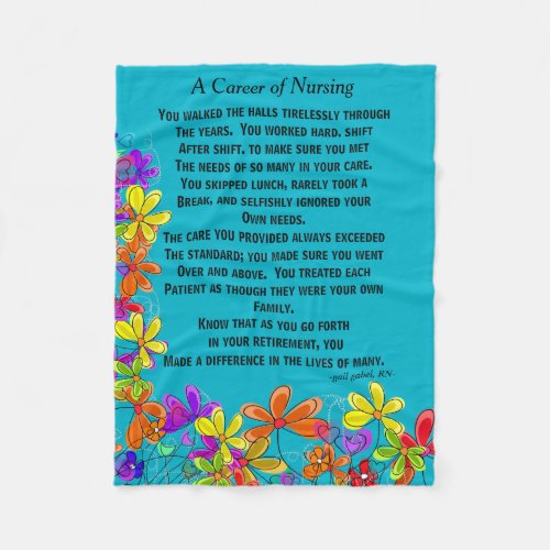 Retired Nurse Poem Fleece Blanket Blue II