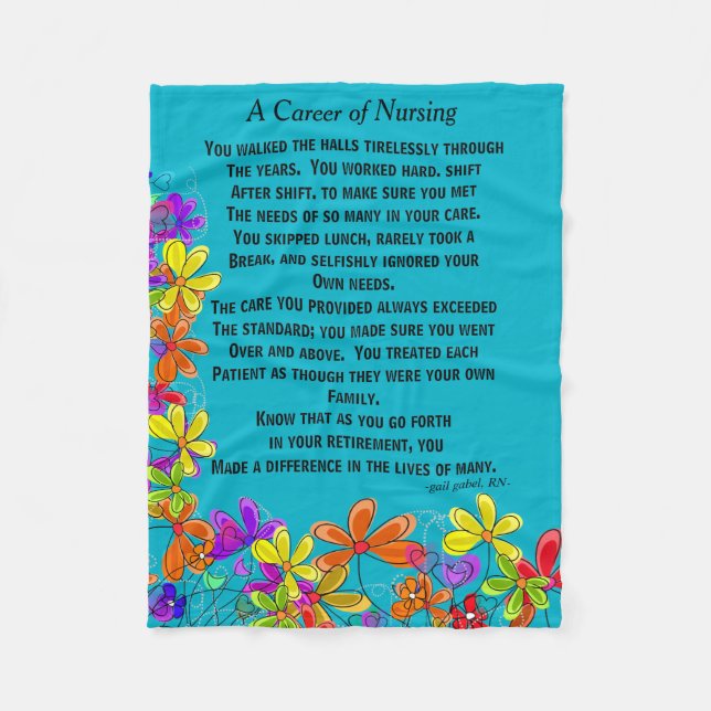 Retired Nurse Poem Fleece Blanket Blue II (Front)