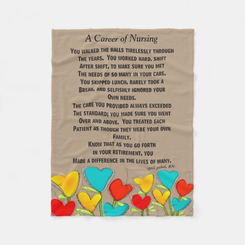 Retired Nurse Poem Fleece Blanket Brown