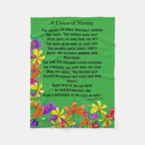 Retired Nurse Poem Fleece Blanket Green