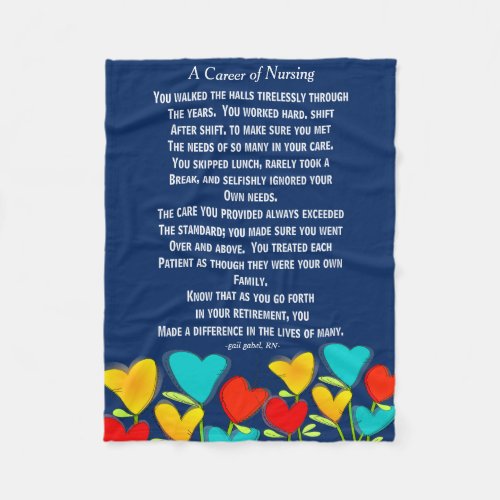 Retired Nurse Poem Fleece Blanket Navy