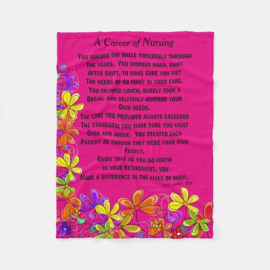 Retired Nurse Poem Fleece Blanket Pink | Zazzle