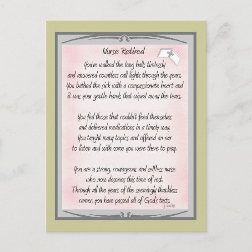 Retired Nurse Poem gifts by Gail Gabel RN Postcard