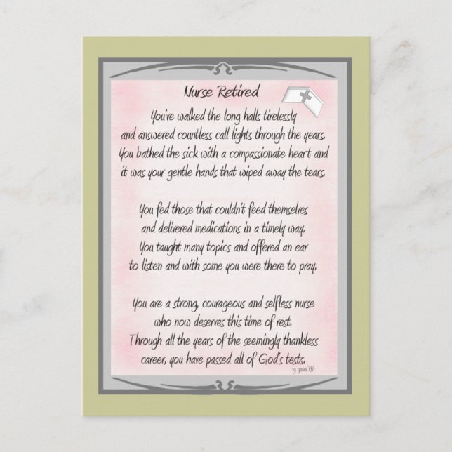 Retired Nurse Poem gifts by ~~Gail Gabel, RN Postcard (Front)