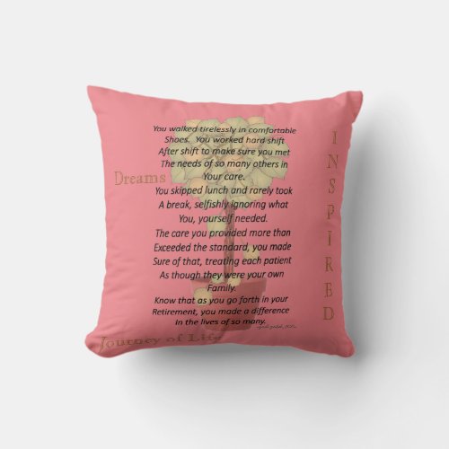 Retired Nurse Poem Pillow Salmon Pink