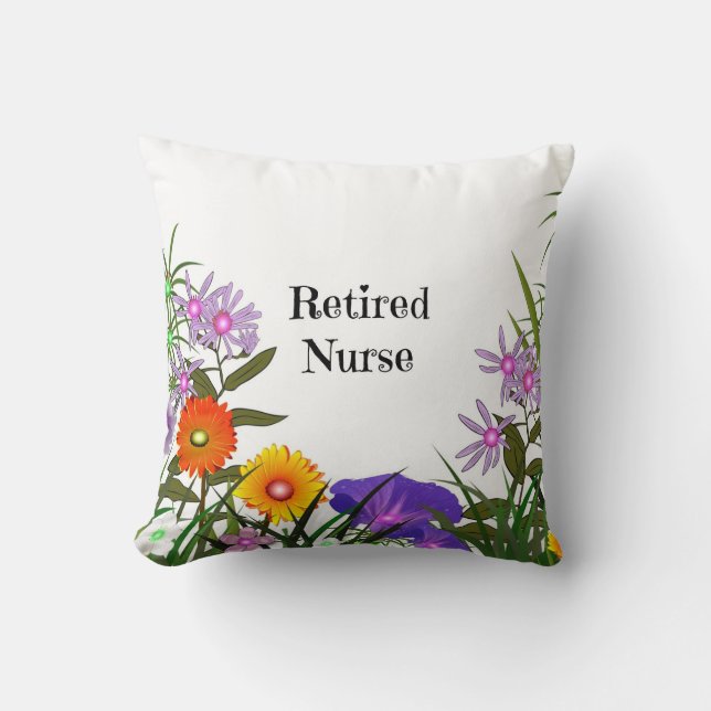 Retired Nurse, popular floral design Throw Pillow (Front)