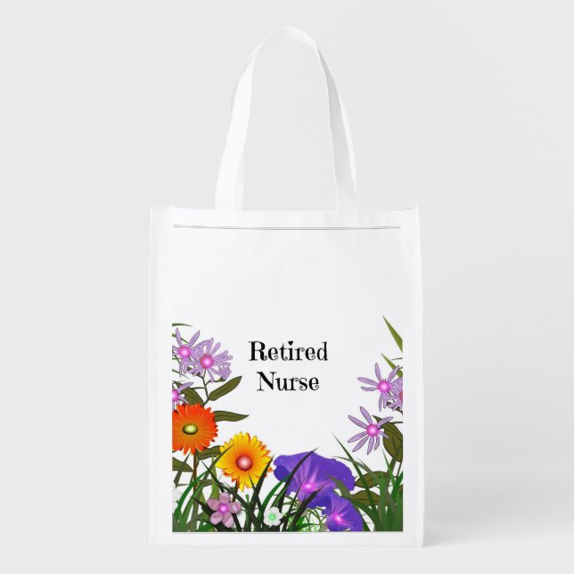 Retired Nurse, pretty floral design Grocery Bag (Front)