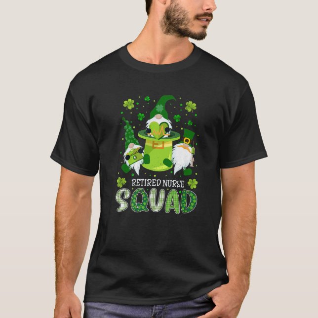 Retired Nurse Squad Nursing St Patrick Day Gnomes T-Shirt (Front)