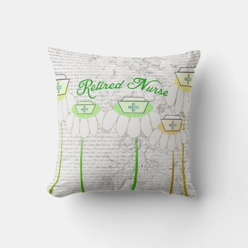 Retired Nurse Whimsical Daisies Artsy Pillow