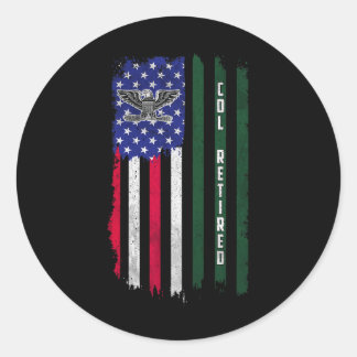 Retired O6 Colonel Col Rank American Flag Veterans Classic Round Sticker