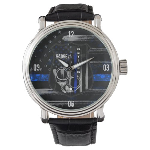 Retired Officer Blue Line Leather Watch